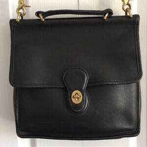 Vintage Black Leather Coach Station Crossbody